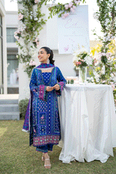 Silk Tunic - 2PCS HAND EMBELLISHED  SHIRT WITH TROUSER-SS25DA-2686 BLUE